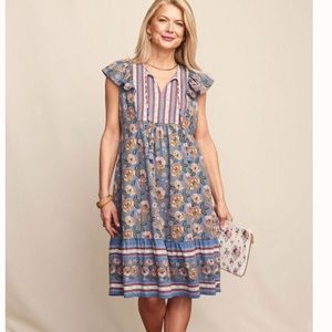 NWT Matilda Jane Pasture Blue Floral Flutter Sleeve Dress